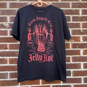 Jelly Roll Even Angels Cry Graphic Band T-Shirt Black Medium Son of a Sinner XL